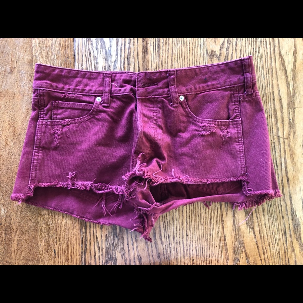 Maroon denim shorts
